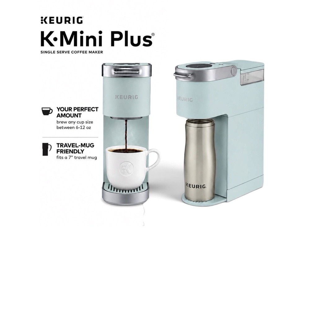 Keurig K-Mini Plus Misty Green 6-12oz Pod Storage & Travel Cup Compatible